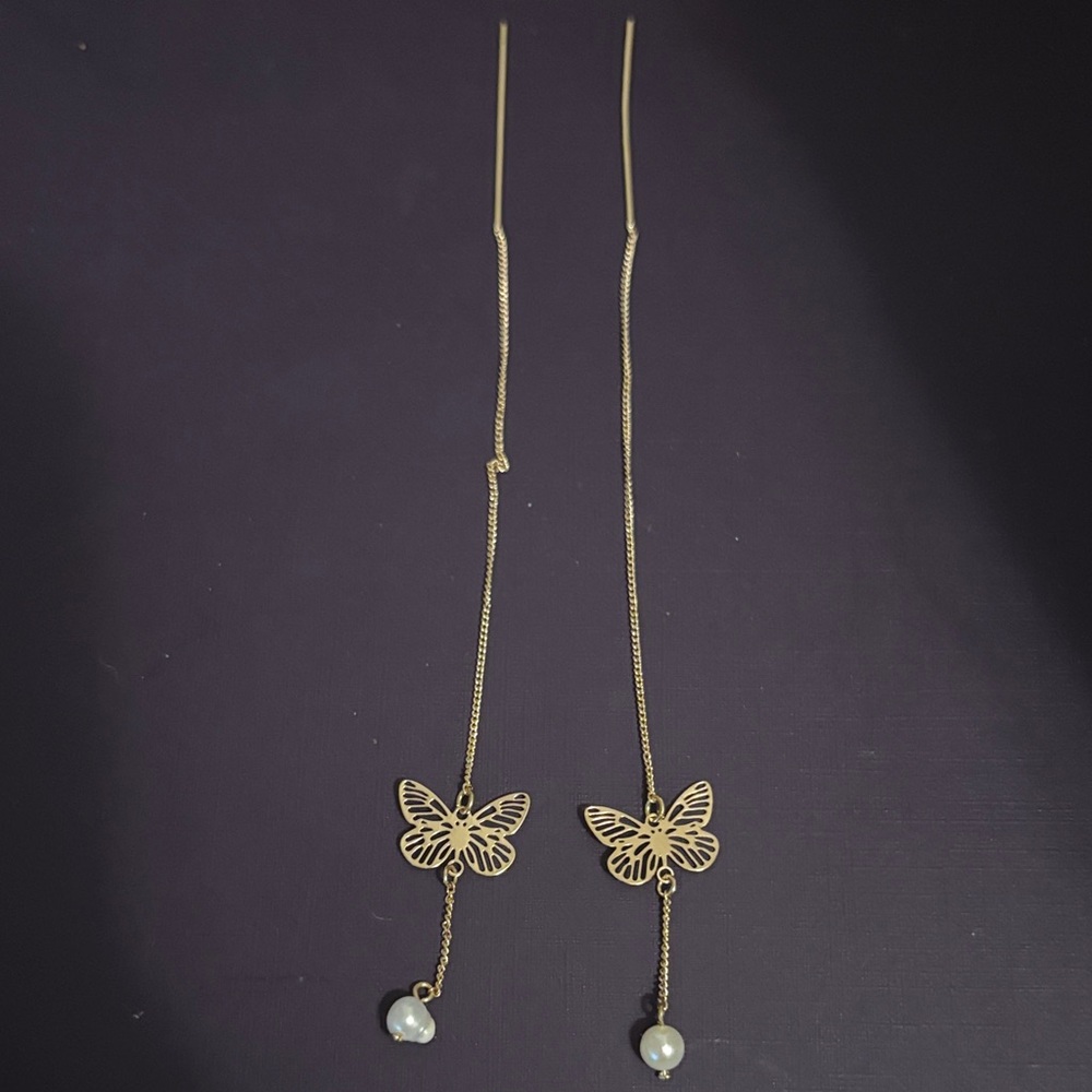 Elegant Gold Butterfly Drop Earrings